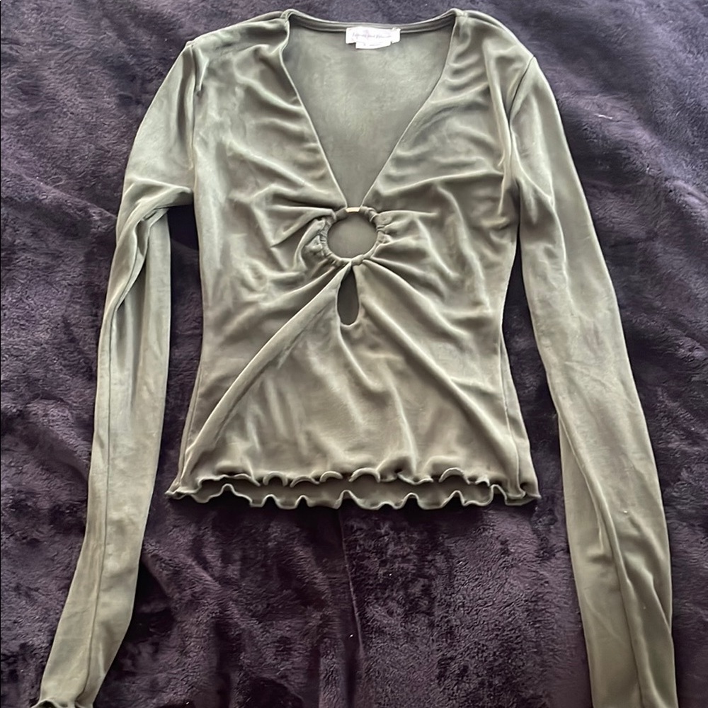Lovers + Friends Sage Green Ring Detail Blouse